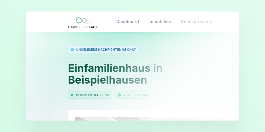 Bildschirmaufnahme aus der Hausdirektkauf-Plattform, die die Benachrichtigung über ungelesene Nachrichten zeigt